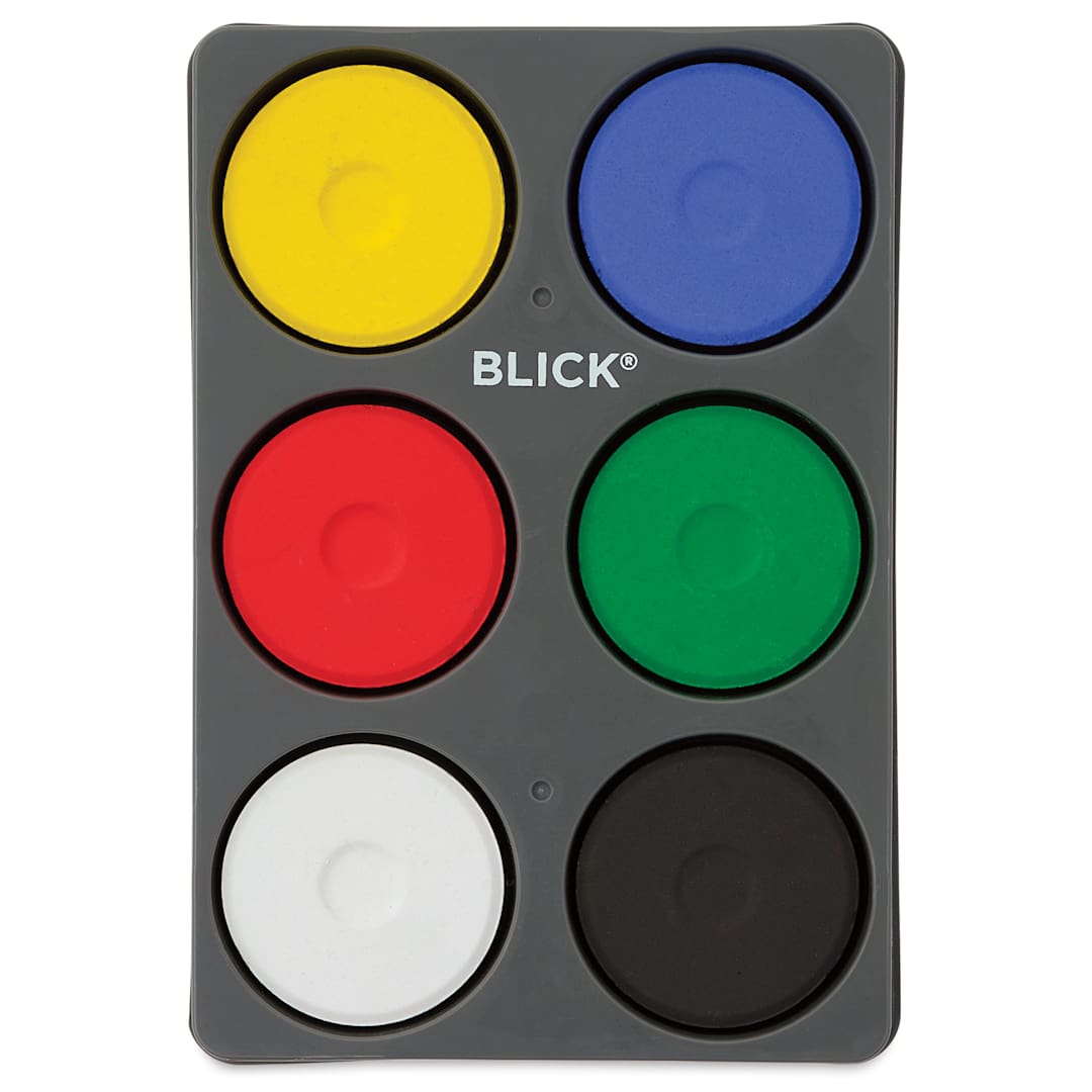 Open in modal - Blick Essentials Tempera Cakes - Set of 6, Large Primary Color Cakes in Tray