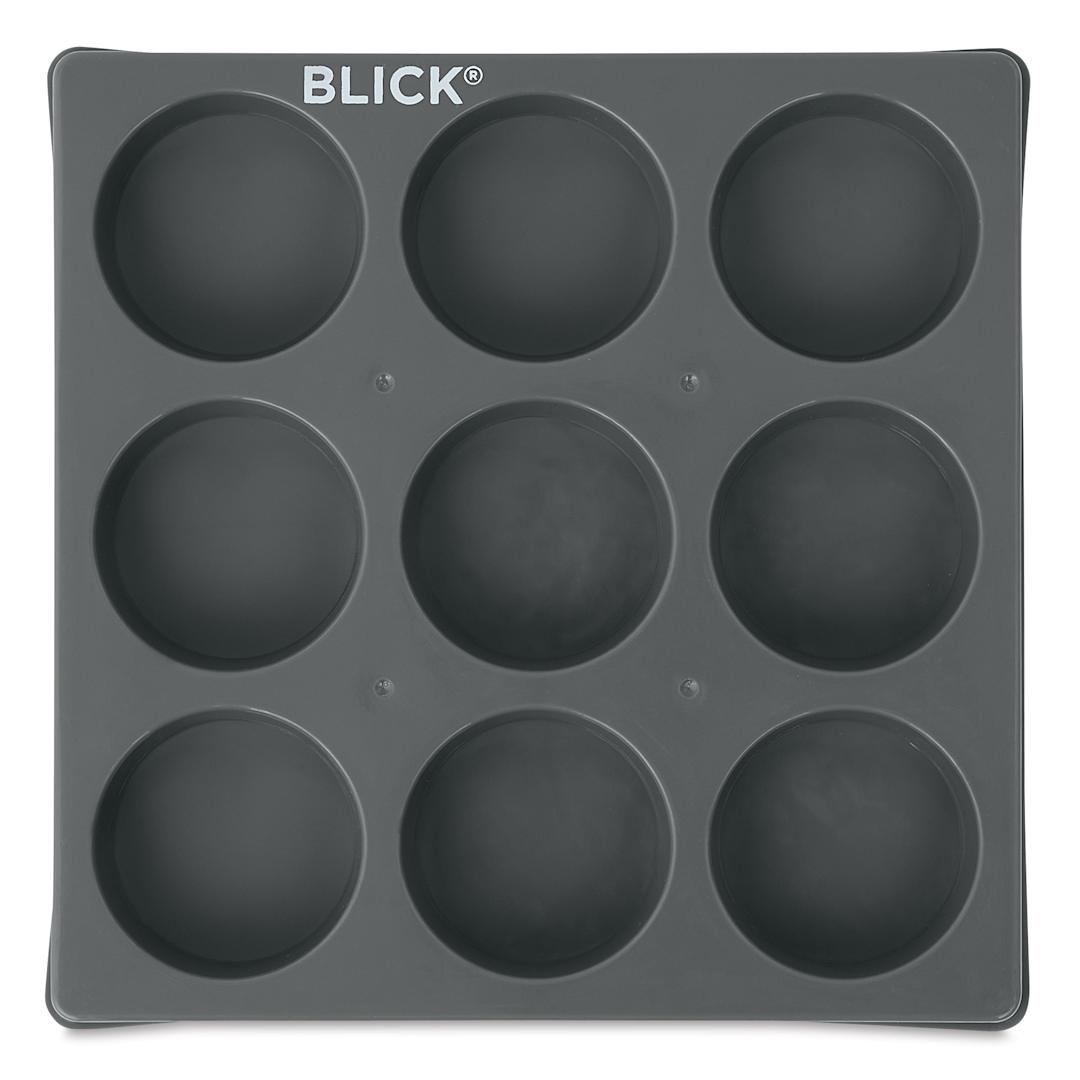 Open in modal - Blick Essentials Empty Tempera Cake Tray - 9 Wells, Medium, Pkg of 12, front of tray