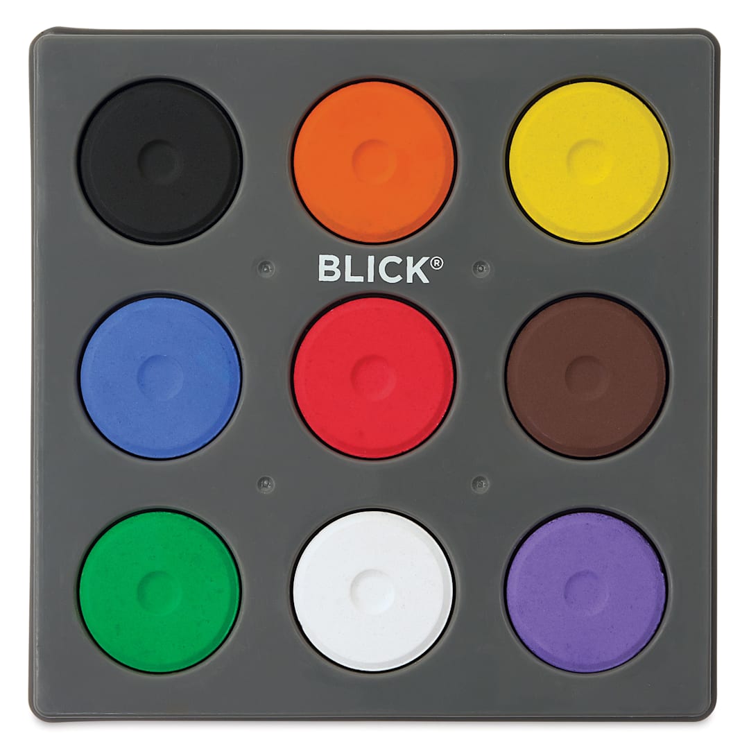 Open in modal - Blick Essentials Tempera Cakes - Set of 9 with Tray, Small, Classic Colors