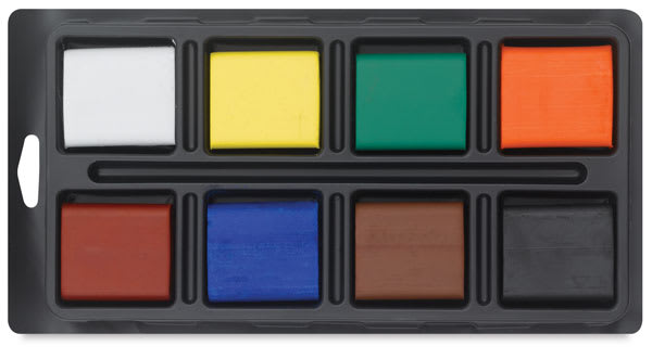 Open in modal - Alphacolor Biggies Tempera Cakes - Top view of Set of 8 colors in tray