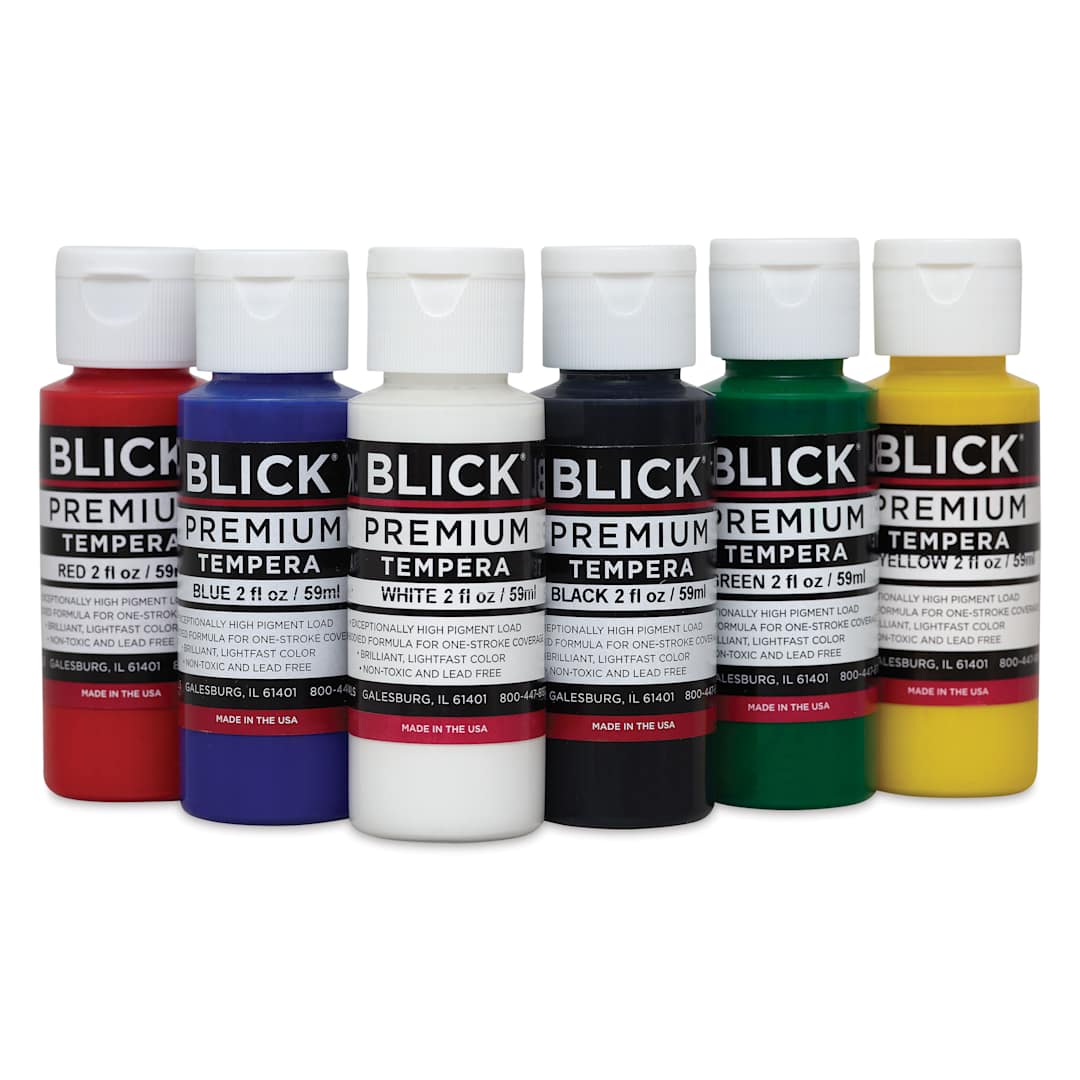 Open in modal - Blick Premium Grade Tempera - Set of 6, Basic Colors, 2 oz