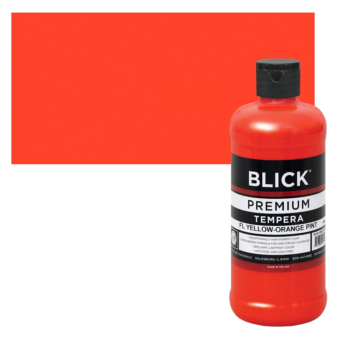Open in modal - Blick Premium Grade Tempera - Fluorescent Yellow-Orange, Pint and swatch