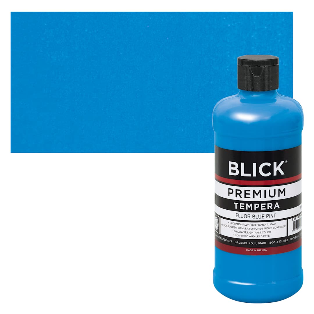 Open in modal - Blick Premium Grade Tempera - Fluorescent Blue, Pint and swatch