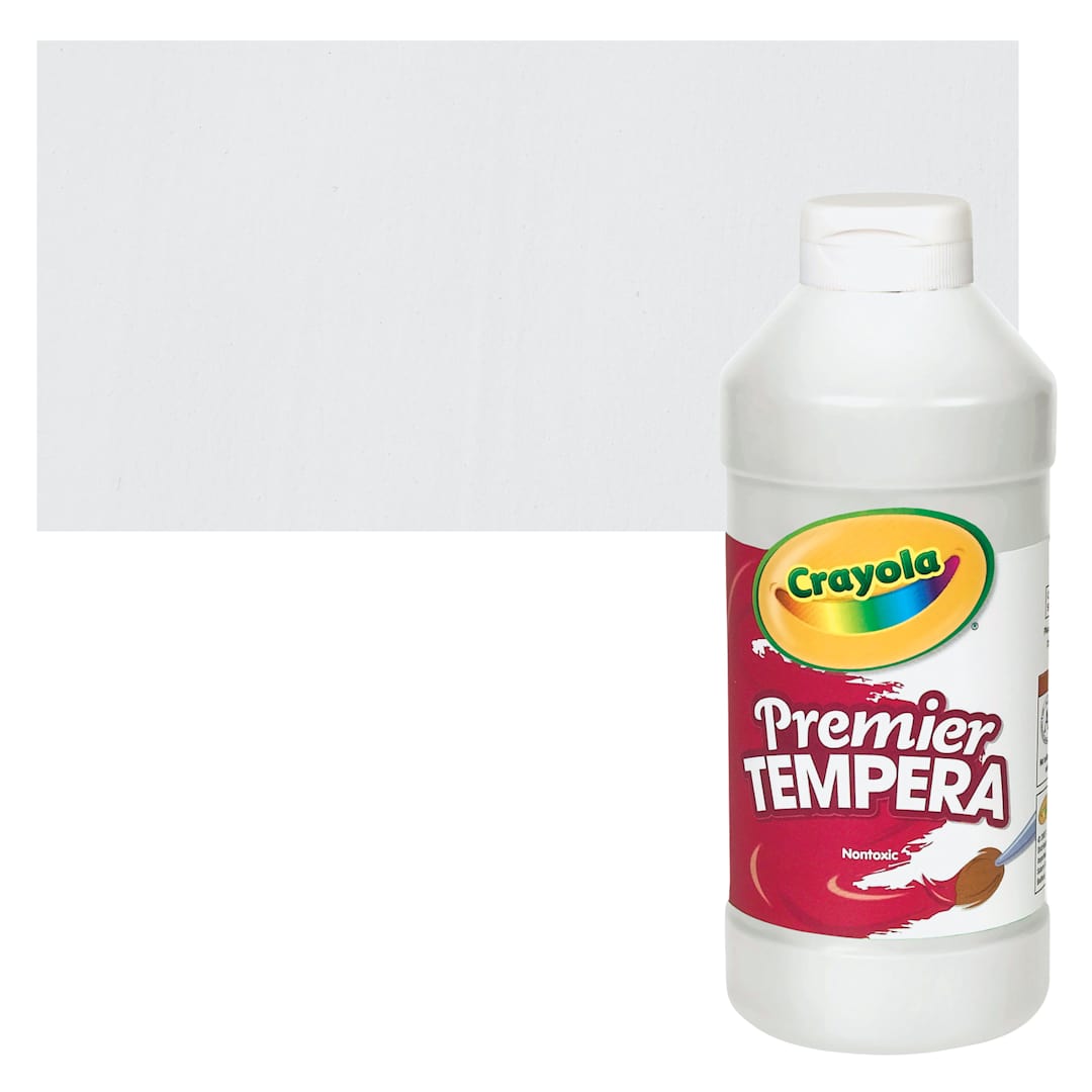 Open in modal - Crayola Premier Tempera - White, 16 oz bottle and swatch