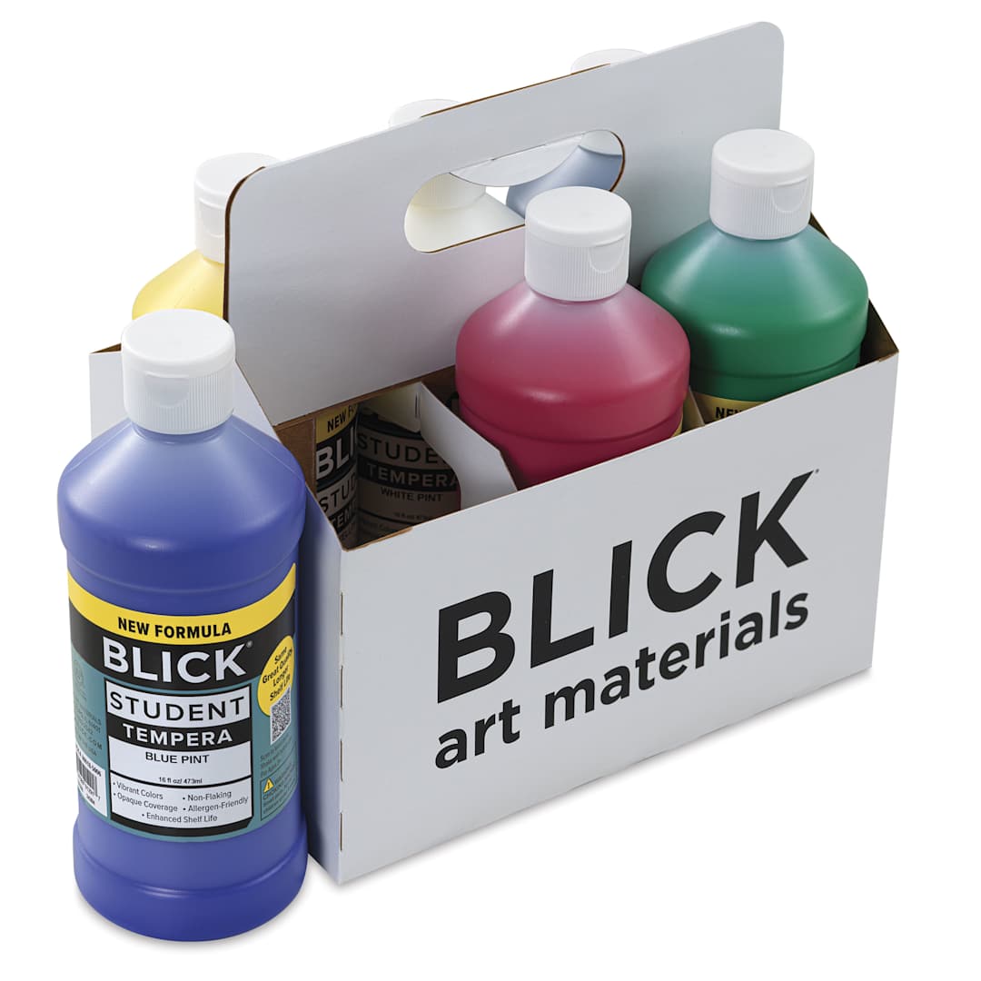 Open in modal - Blick Student Tempera Paints - Set of 6, Basic Colors, Pint, one pint out of carrier
