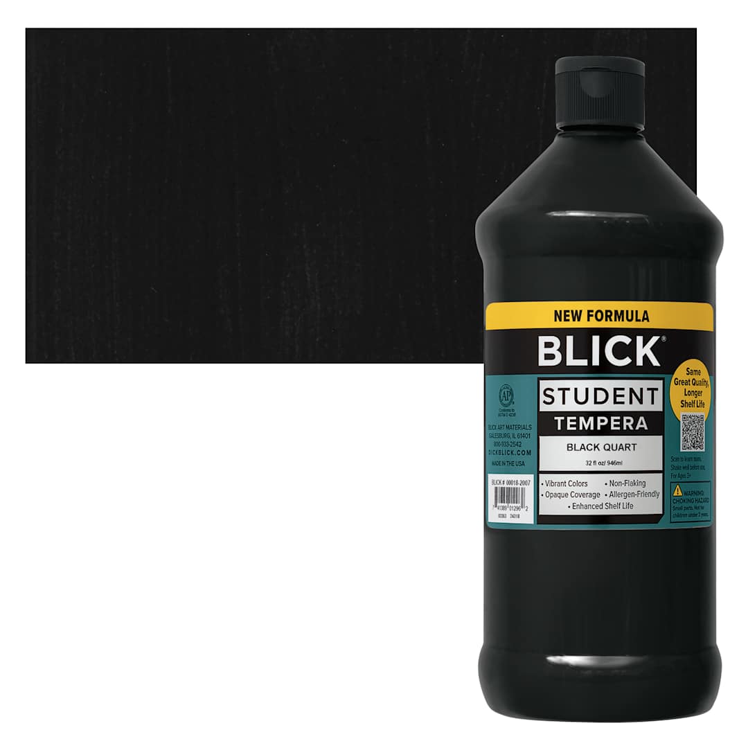 Open in modal - Blick Student Tempera Paint - Black, 32 oz bottle and swatch
