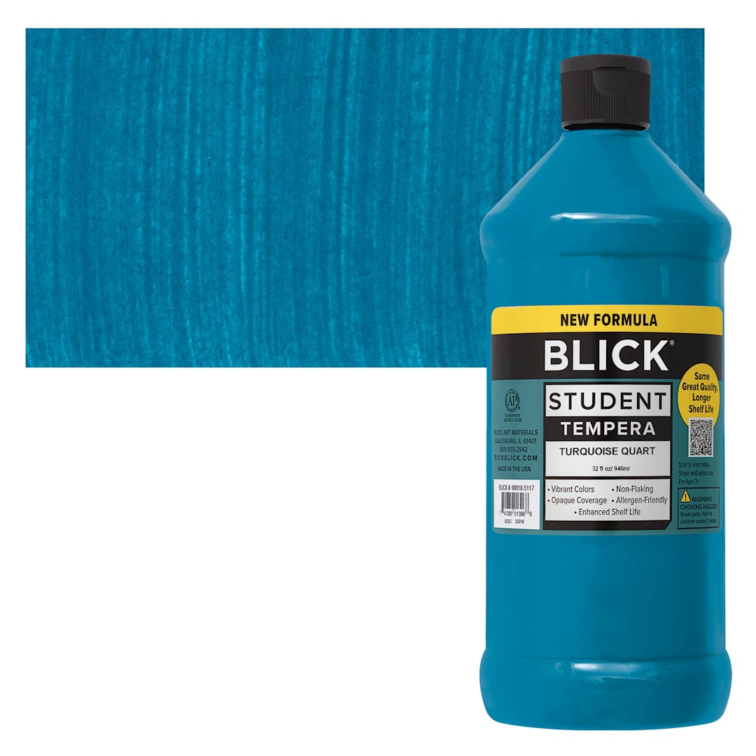 Open in modal - Blick Student Tempera Paint - Turquoise, 32 oz bottle and swatch