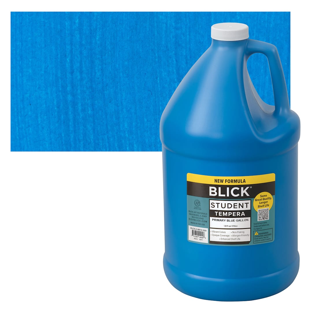 Open in modal - Blick Student Tempera Paint - Primary Blue, 128 oz bottle and swatch