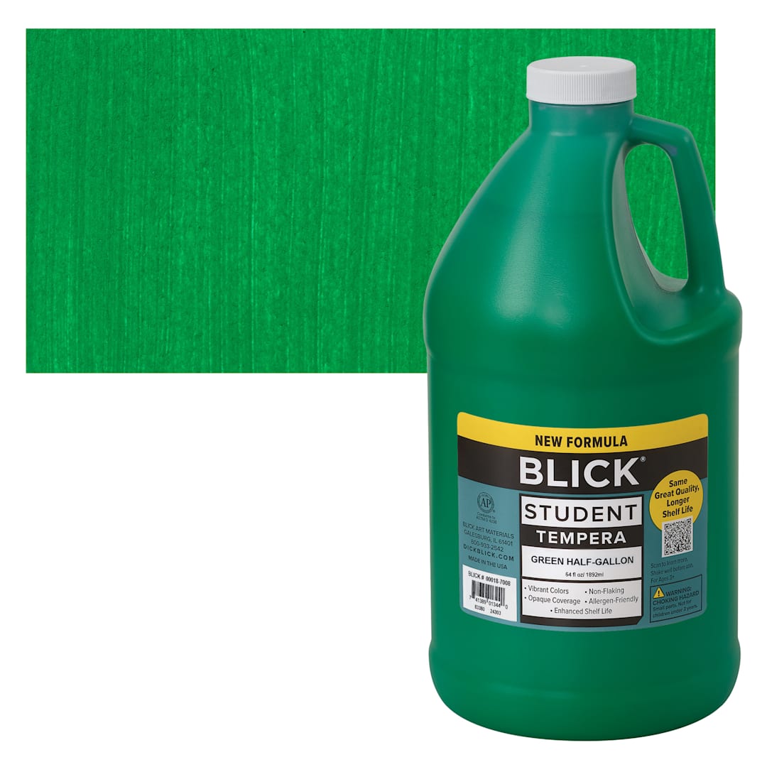 Open in modal - Blick Student Tempera Paint - Green, 64 oz bottle and swatch