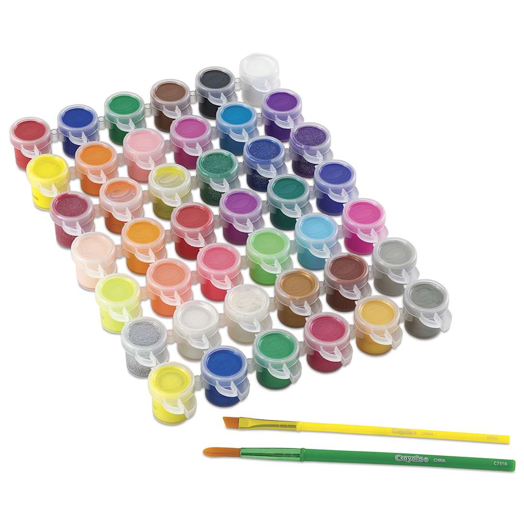 Open in modal - Crayola Washable Kids' Paints - Assorted Colors, Set of 42, contents laid out