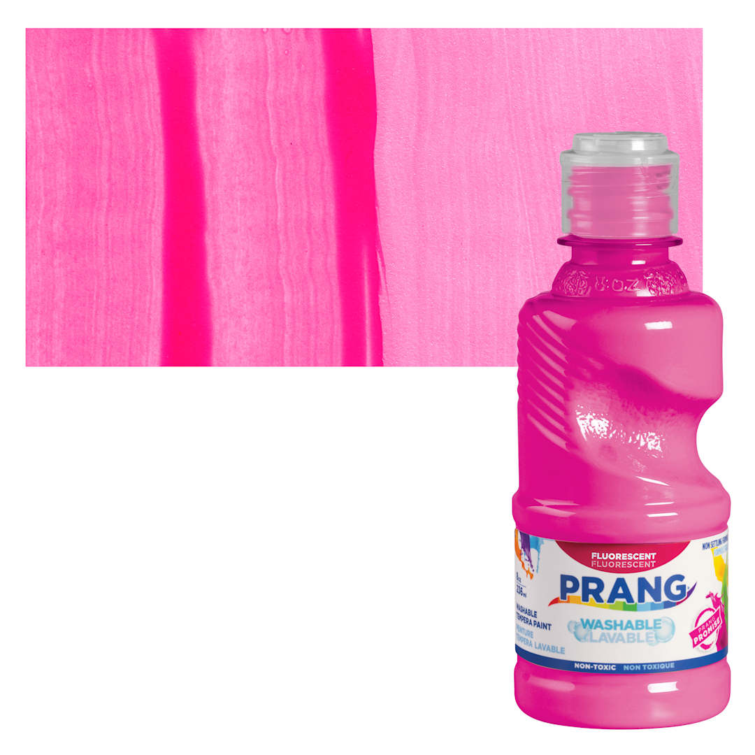 Open in modal - Prang Ready-To-Use Washable Tempera Paint - Fluorescent Pink, 8 oz and swatch