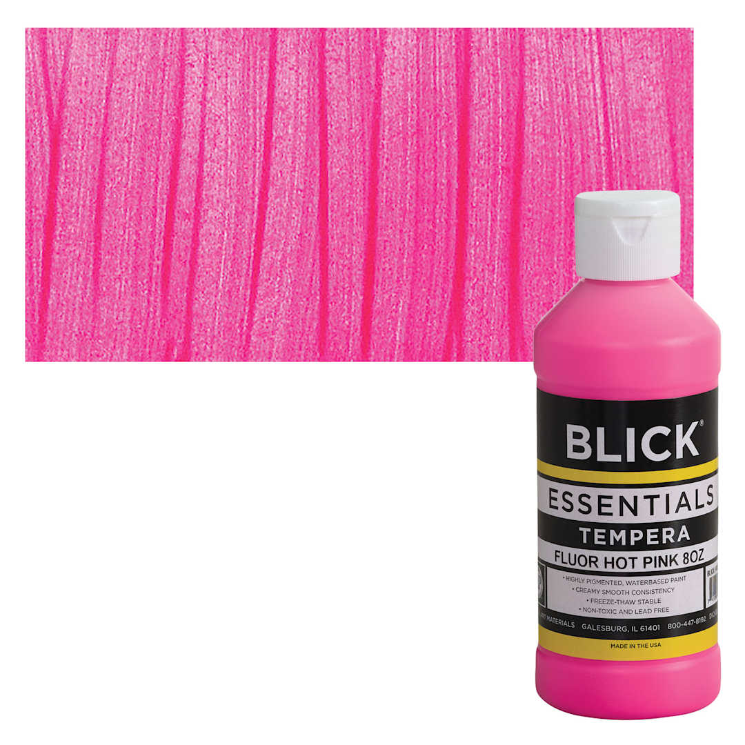Open in modal - Blick Essentials Tempera - Fluorescent Hot Pink, 8 oz bottle and swatch
