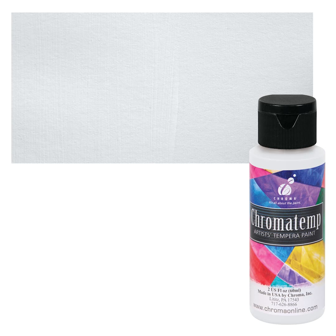 Open in modal - Chroma Chromatemp Artists' Tempera Paint - White, 2 oz bottle and swatch
