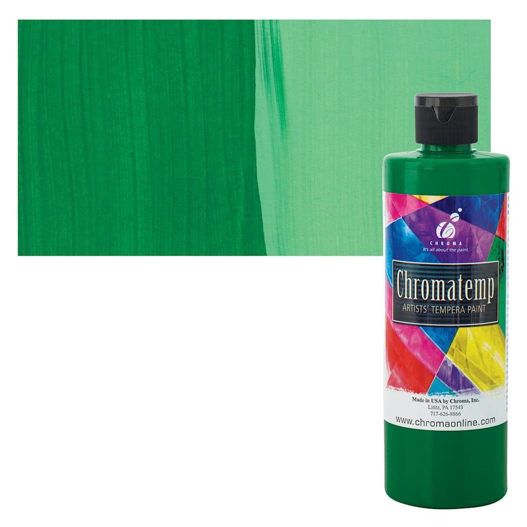 Open in modal - Chroma Chromatemp Artists' Tempera Paint - Green, Pint and swatch