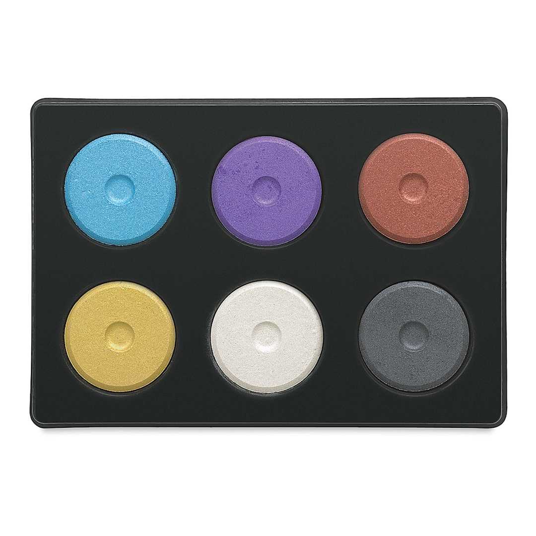 Open in modal - Richeson Tempera Cakes - Set of 6 with Tray, Metallic Colors, Mini Cakes