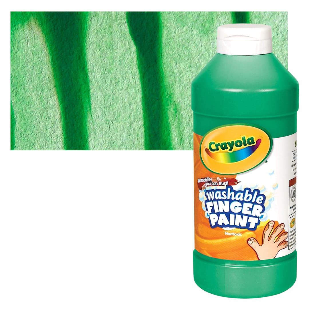 Open in modal - Crayola Washable Fingerpaint - Green, 16 oz bottle and swatch