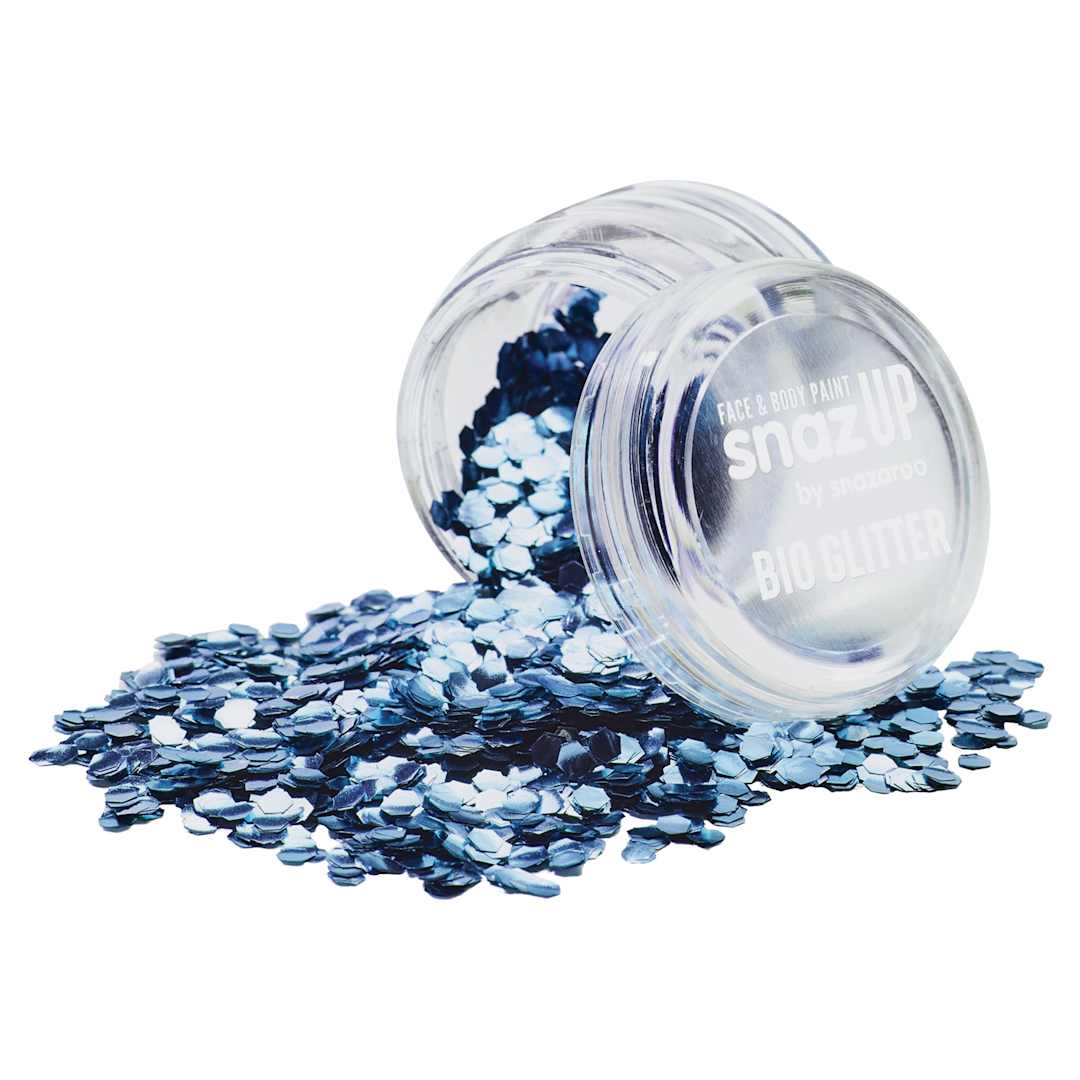 Open in modal - Snazaroo Face & Body Bio Glitter - Ocean Blue, Chunky, 3 g (Glitter spilling out of jar)