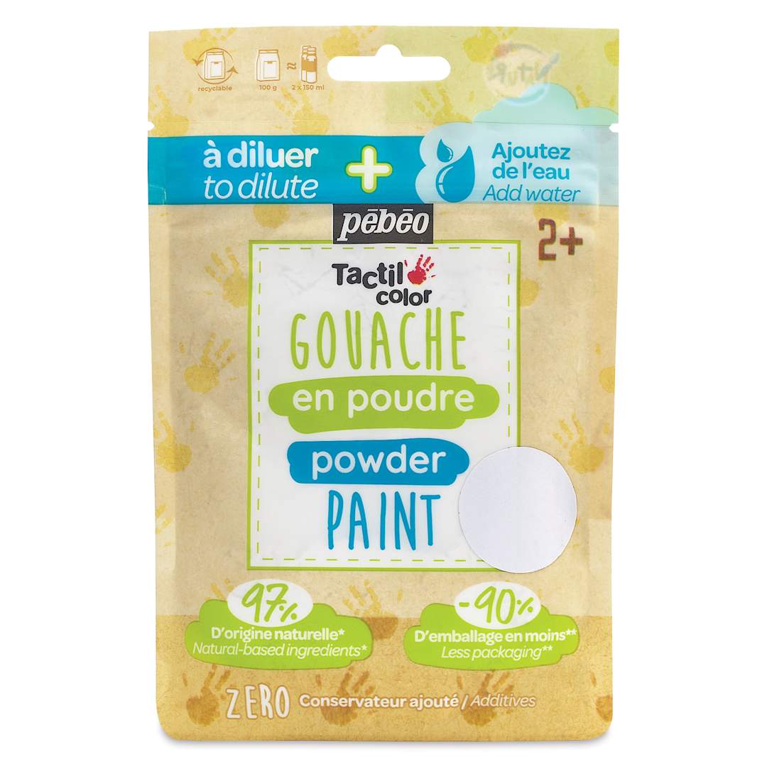 Open in modal - Pebeo Tactilcolor Powder Gouache Paint - White, 100 g (3.5 oz) Bag (front of packaging)