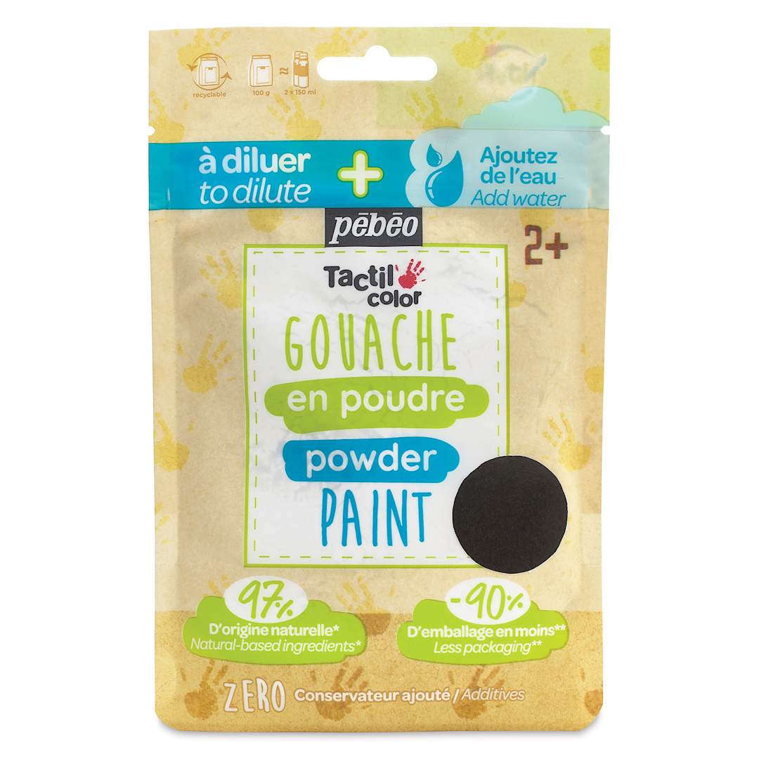 Open in modal - Pebeo Tactilcolor Powder Gouache Paint - Black, 100 g (3.5 oz) Bag (front of packaging)