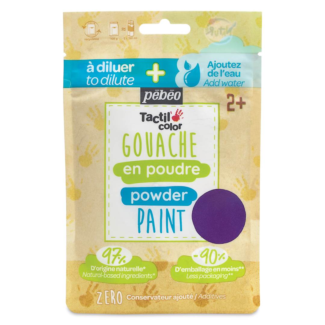 Open in modal - Pebeo Tactilcolor Powder Gouache Paint - Violet, 100 g (3.5 oz) Bag (front of packaging)