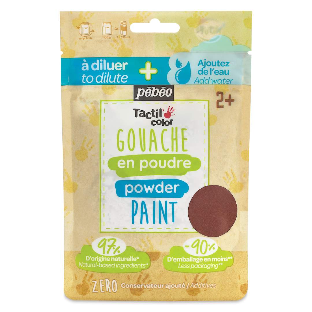 Open in modal - Pebeo Tactilcolor Powder Gouache Paint - Brown, 100 g (3.5 oz) Bag (front of packaging)