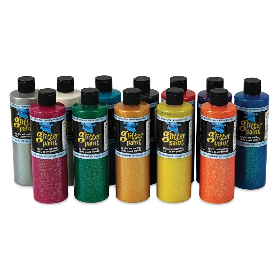 Open in modal - Chroma Glitter Tempera Paints - Assorted, Set of 12, 16 oz