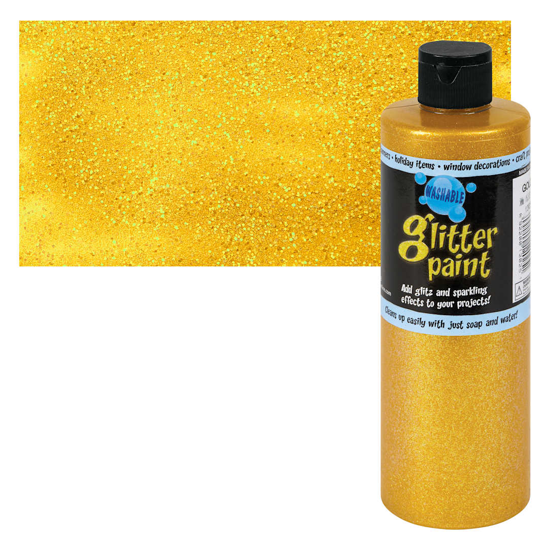 Open in modal - Chroma Glitter Tempera Paint - Gold Glitter, 16 oz bottle and swatch