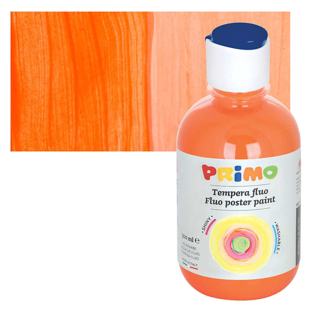 Open in modal - Primo Premium Tempera Paint - Fluorescent Orange, 300 ml bottle and swatch