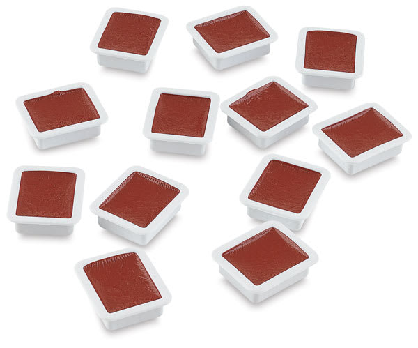 Open in modal - Prang Semi-Moist Watercolor Pans - Set of 12 Refill Pans, Red, Square. Twelve separated pans.