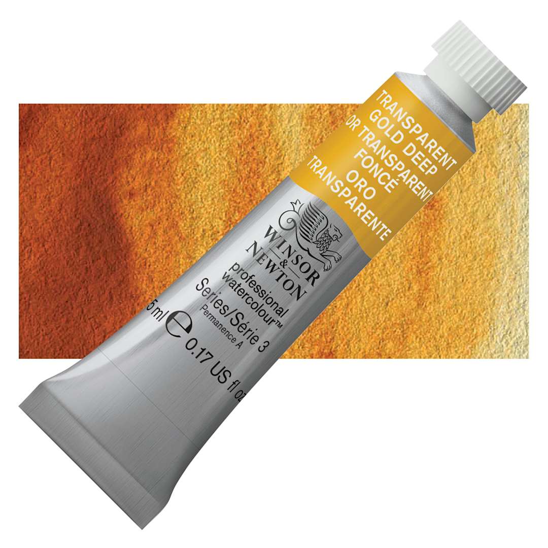 Open in modal - Winsor & Newton Professional Watercolor - Transparent Gold Deep, 5 ml Tube and swatch