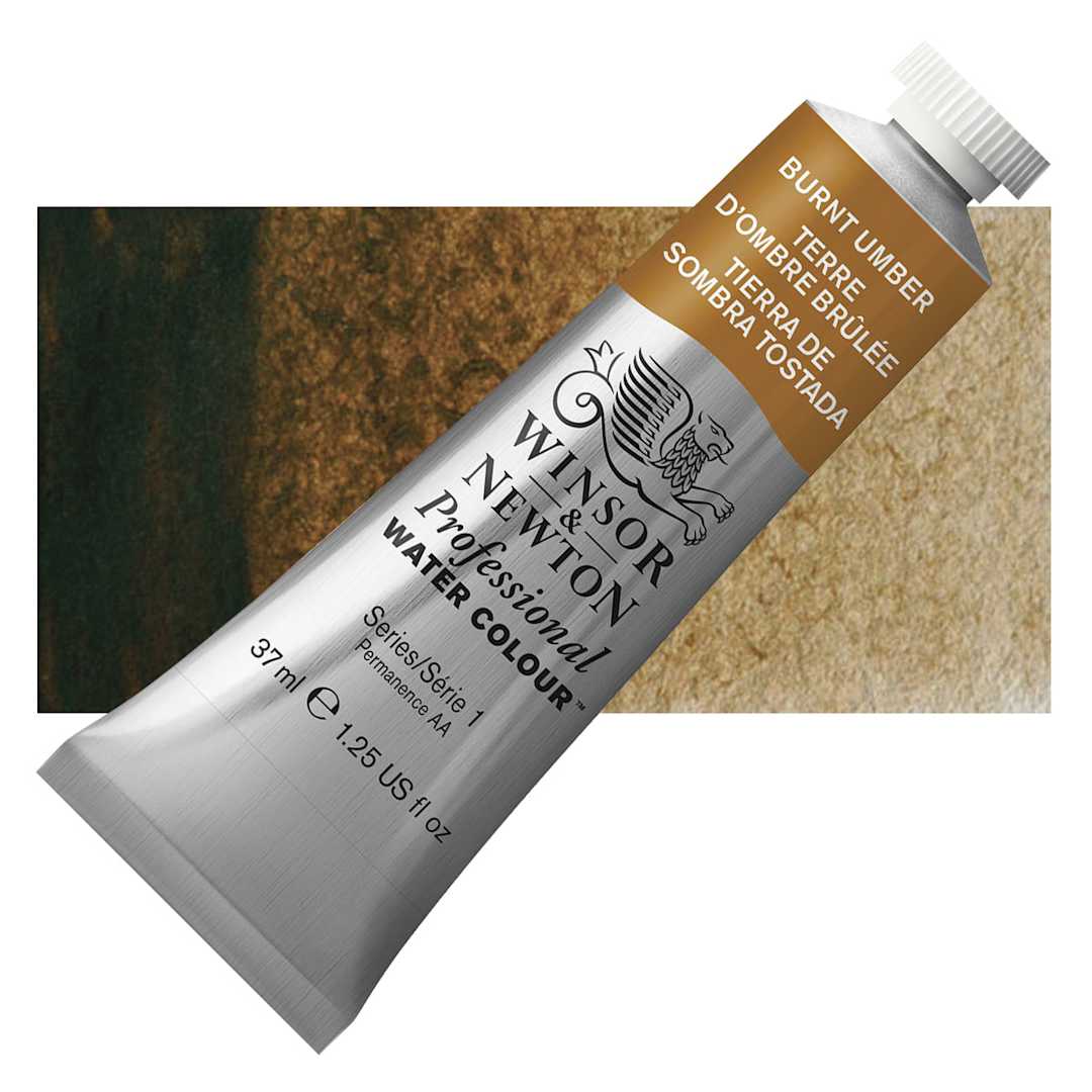 Open in modal - Winsor & Newton Professional Watercolor - Burnt Umber, 37 ml tube and swatch