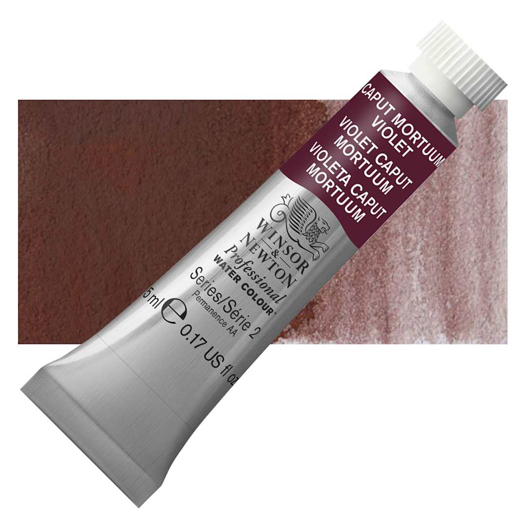 Open in modal - Winsor & Newton Professional Watercolor - Caput Mortuum Violet, 5 ml Tube and swatch