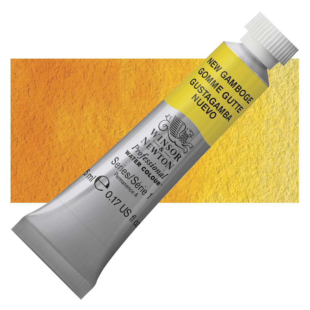 Open in modal - Winsor & Newton Professional Watercolor - New Gamboge, 5 ml Tube and swatch