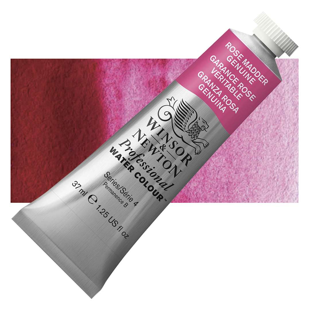 Open in modal - Winsor & Newton Professional Watercolor - Rose Madder Genuine, 14 ml Tube and swatch