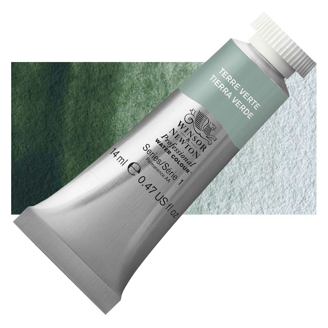 Open in modal - Winsor & Newton Professional Watercolor - Terre Verte, 14 ml Tube and swatch