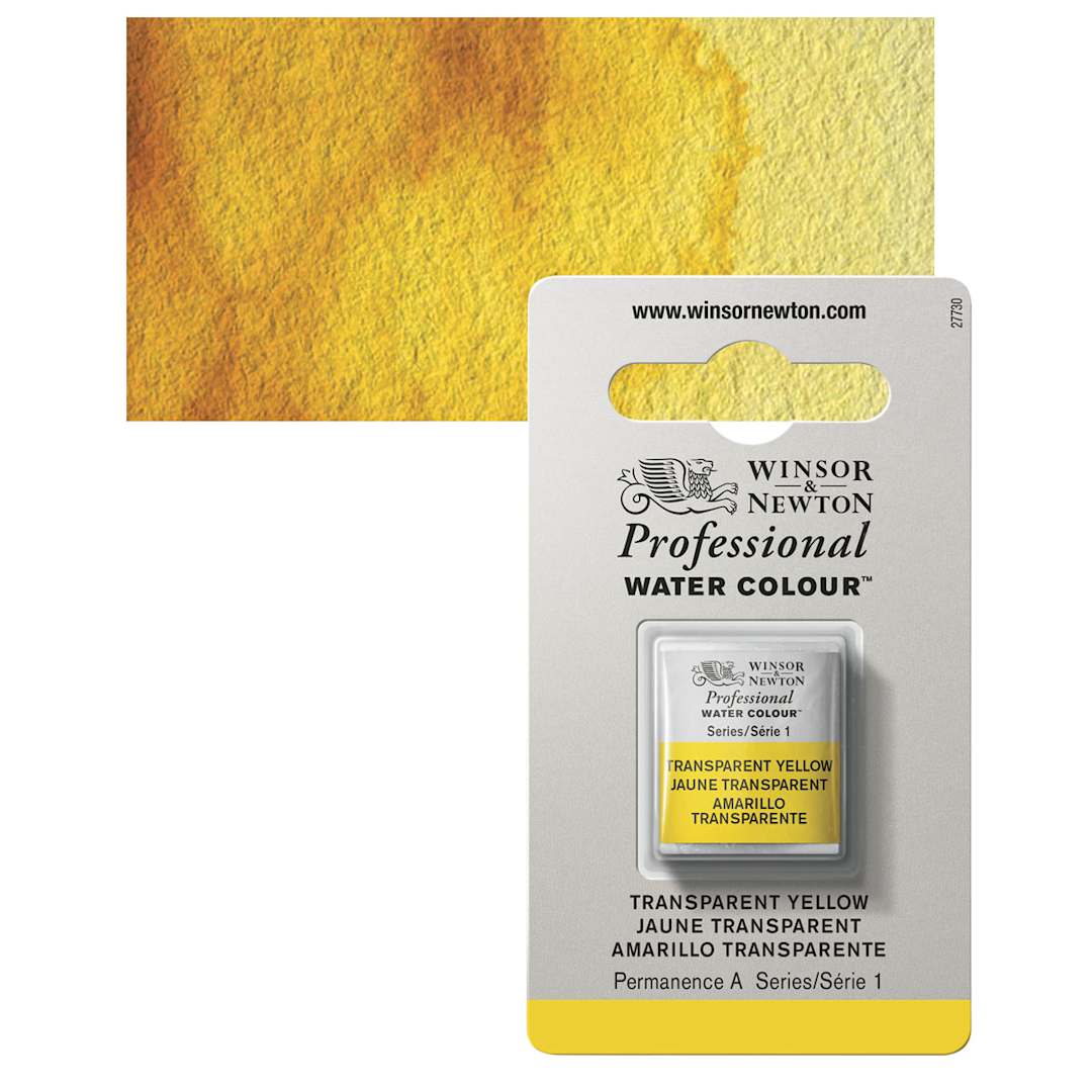 Open in modal - Winsor & Newton Professional Watercolor - Transparent Yellow, Half Pan and swatch