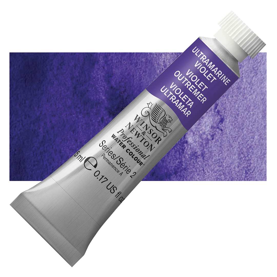 Open in modal - Winsor & Newton Professional Watercolor - Ultramarine Violet, 5 ml Tube and swatch