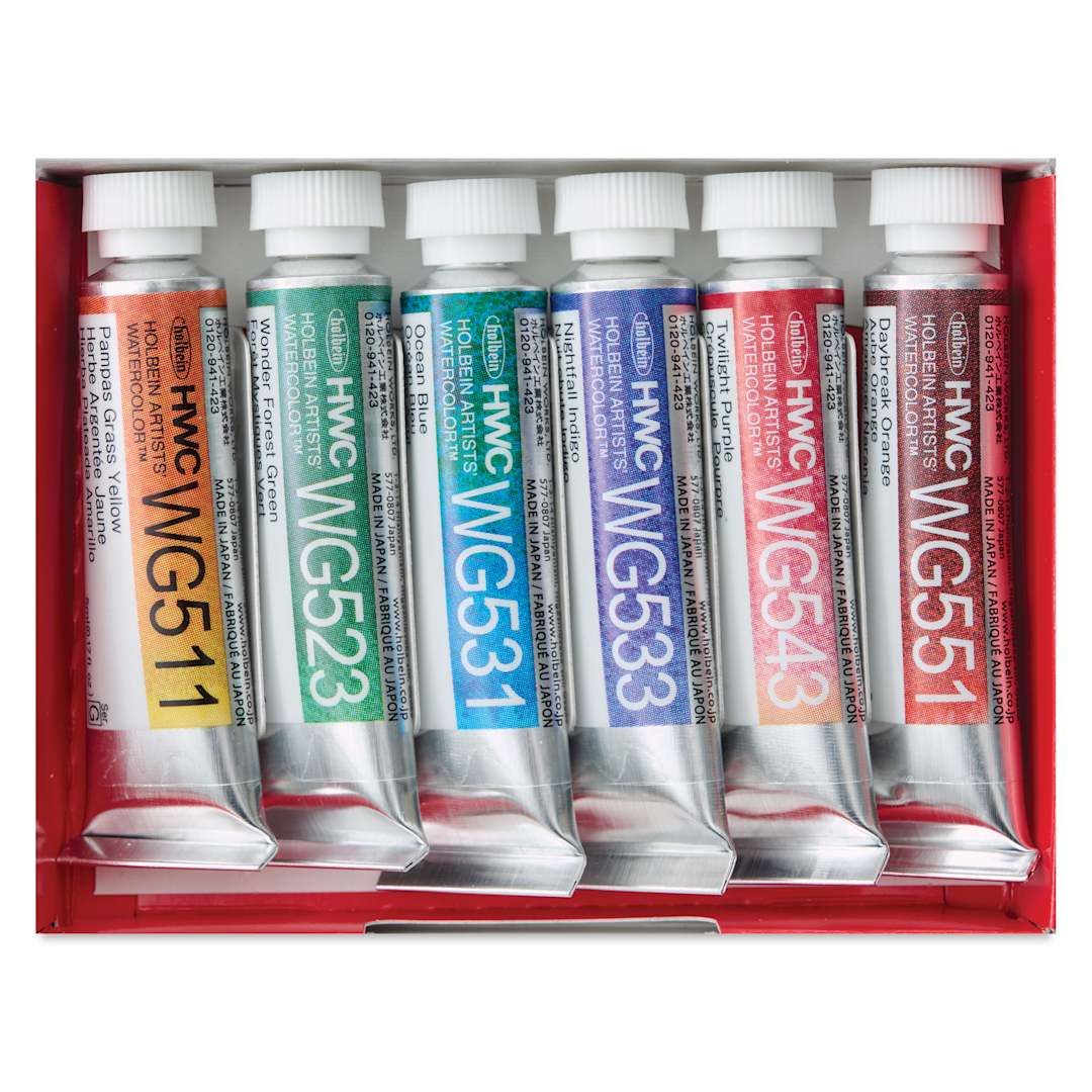 Open in modal - Holbein Artists' Watercolors- Set of 6, Granulating, Landscape, 5 ml tubes in package