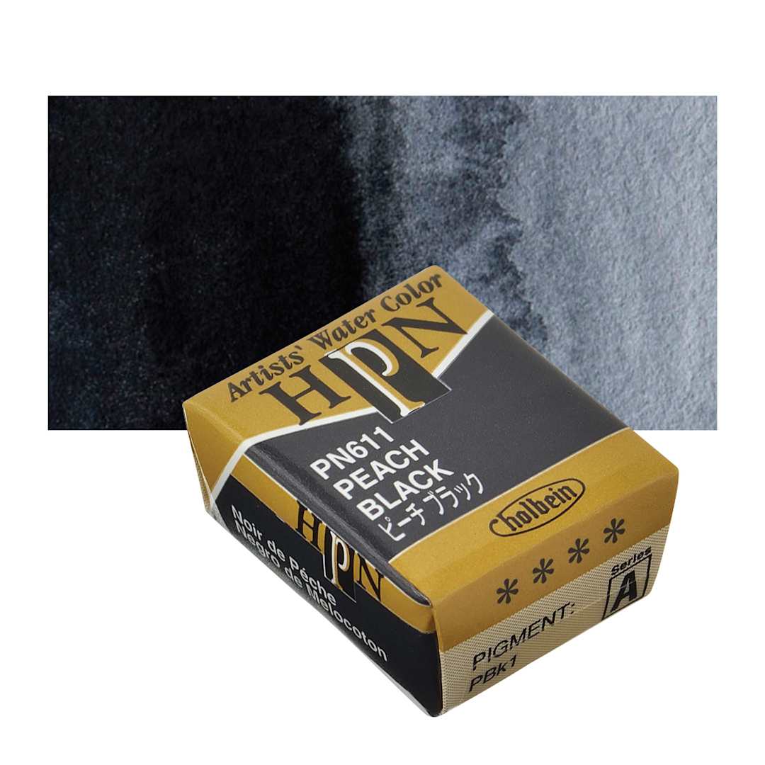 Open in modal - Holbein Artists' Watercolor Half Pan - Peach Black and swatch