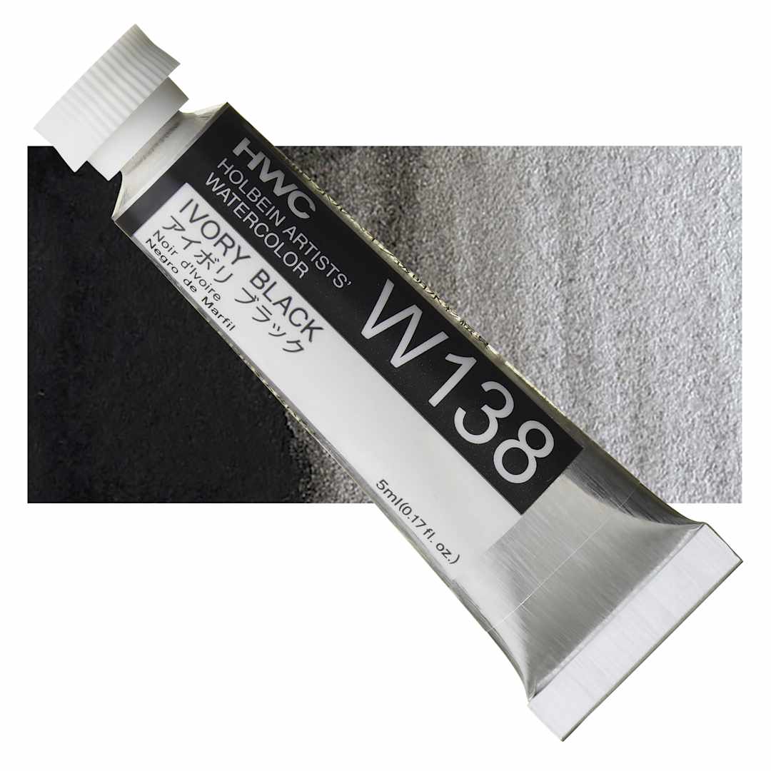 Open in modal - Holbein Artists' Watercolor - Ivory Black, 5 ml tube and swatch