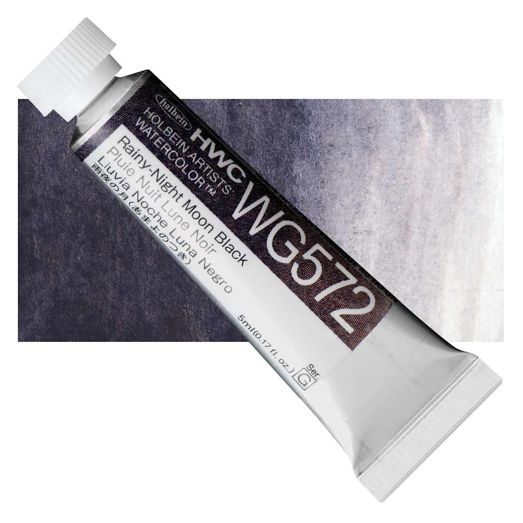 Open in modal - Holbein Artists' Watercolor - Rainy-Night Moon Black, 5 ml tube and swatch
