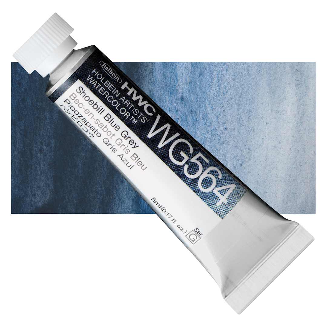 Open in modal - Holbein Artists' Watercolor - Shoebill Blue Grey, 5 ml tube and swatch