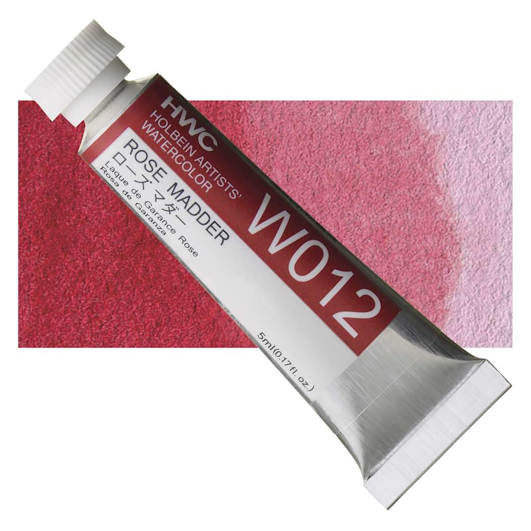 Open in modal - Holbein Artists' Watercolor - Rose Madder, 5 ml tube and swatch
