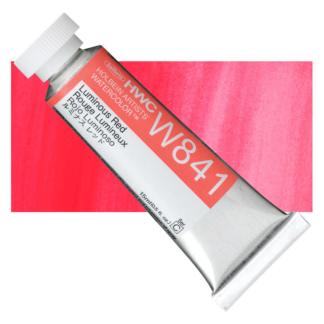 Open in modal - Holbein Artists' Watercolor - Luminous Red, 15 ml Tube and swatch