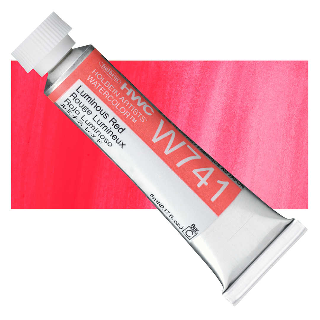 Open in modal - Holbein Artists' Watercolor - Luminous Red, 5 ml Tube and swatch