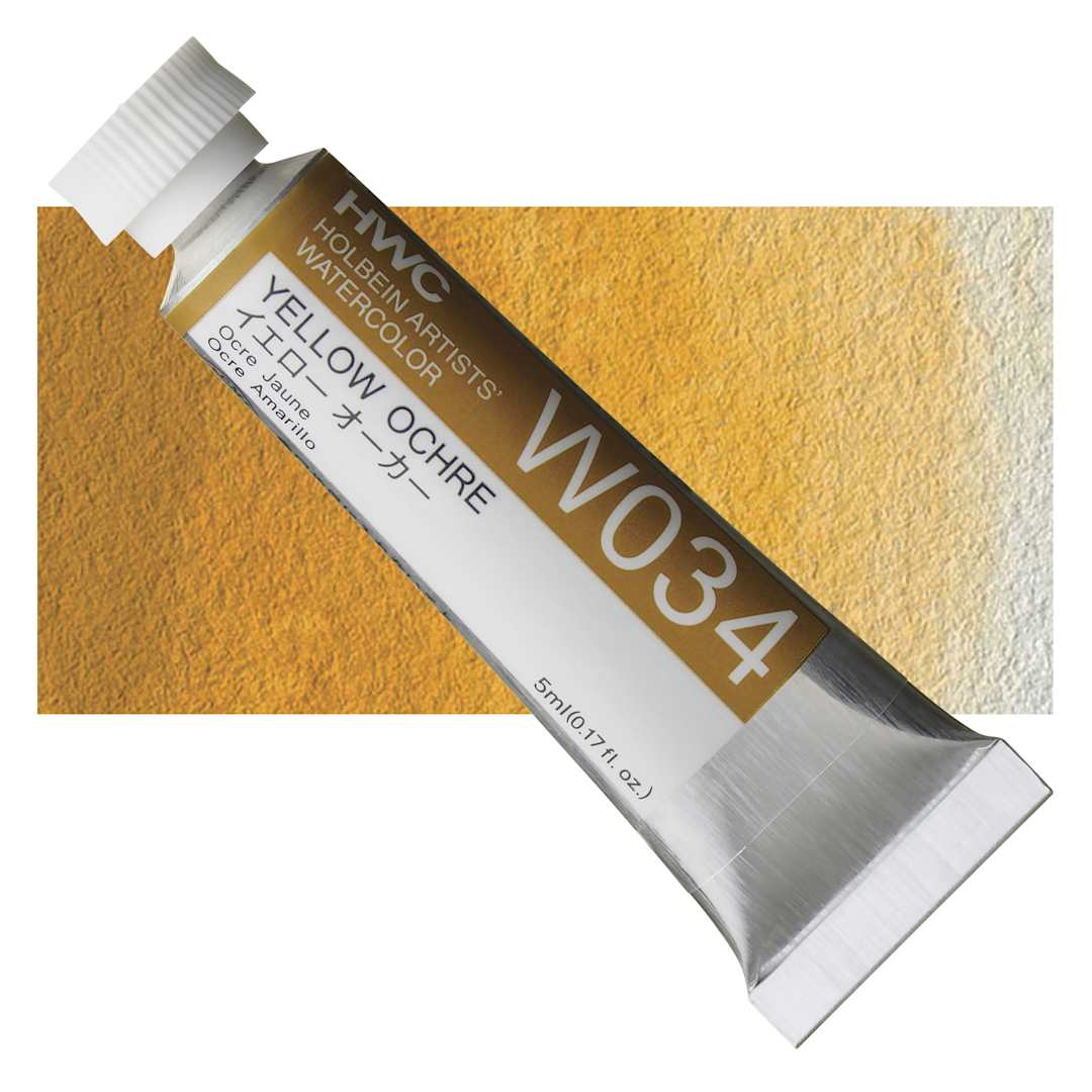 Open in modal - Holbein Artists' Watercolor - Yellow Ochre, 5 ml tube and swatch