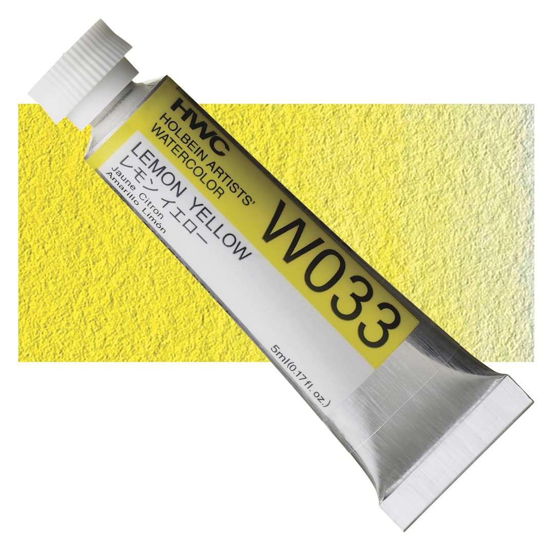 Open in modal - Holbein Artists' Watercolor - Lemon Yellow, 5 ml tube and swatch