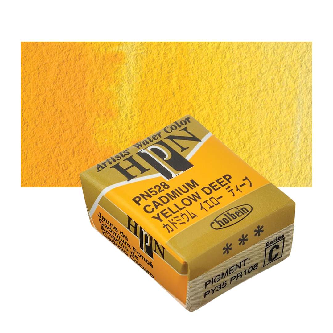 Open in modal - Holbein Artists' Watercolor Half Pan - Cadmium Yellow Deep and swatch