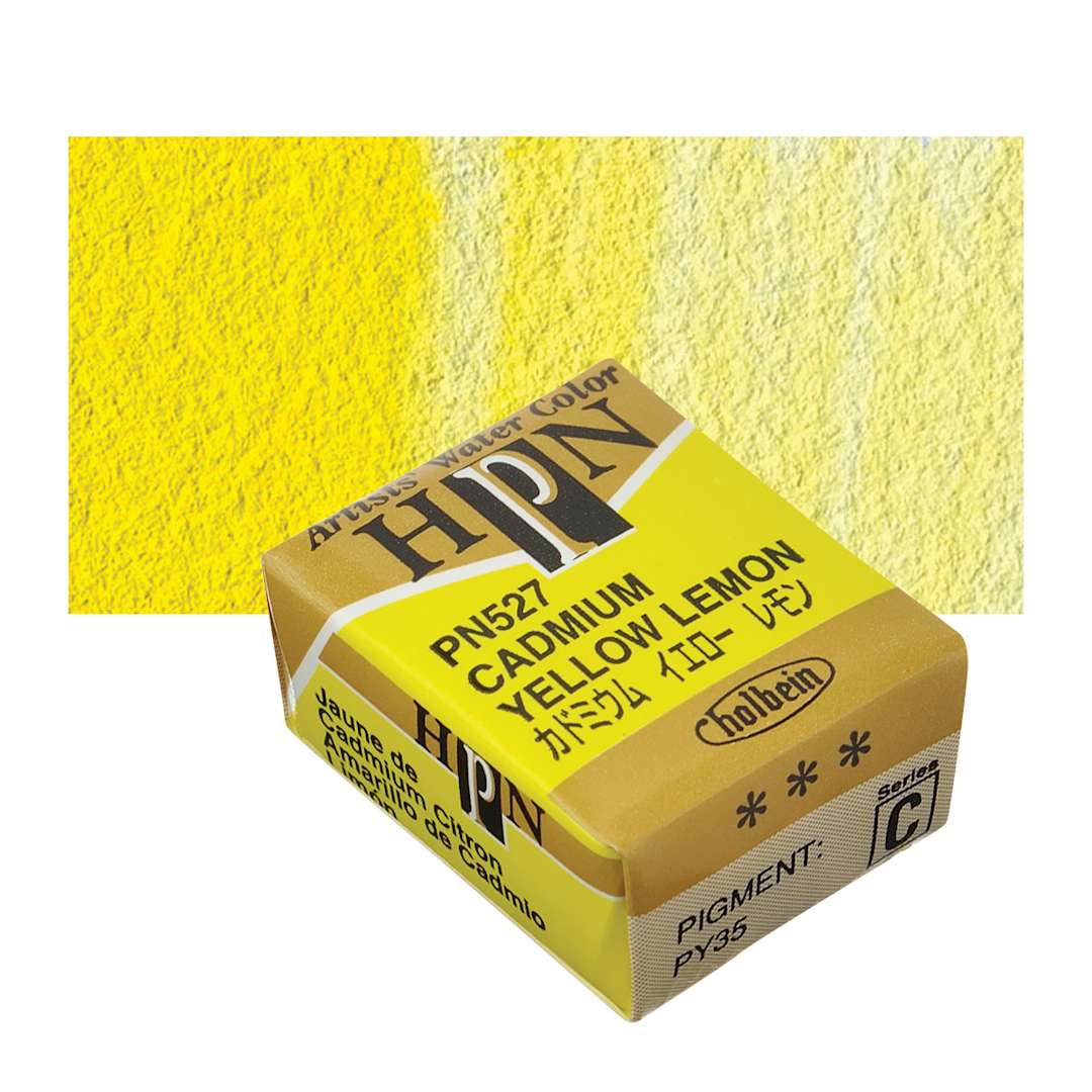 Open in modal - Holbein Artists' Watercolor Half Pan - Cadmium Yellow Lemon and swatch