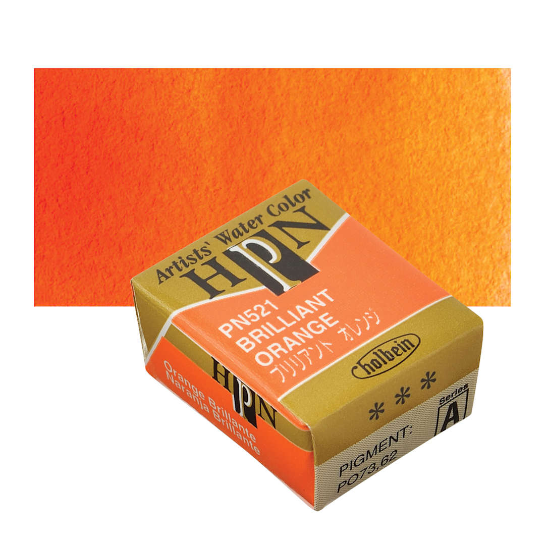 Open in modal - Holbein Artists' Watercolor Half Pan - Brilliant Orange and swatch